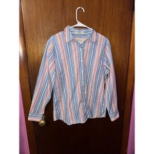 Orvis Men’s Blue Striped Button Up Shirt Size 12